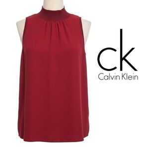 NWT Calvin Klein Ruby Red Sleeveless Mock Neck Blouse Size L